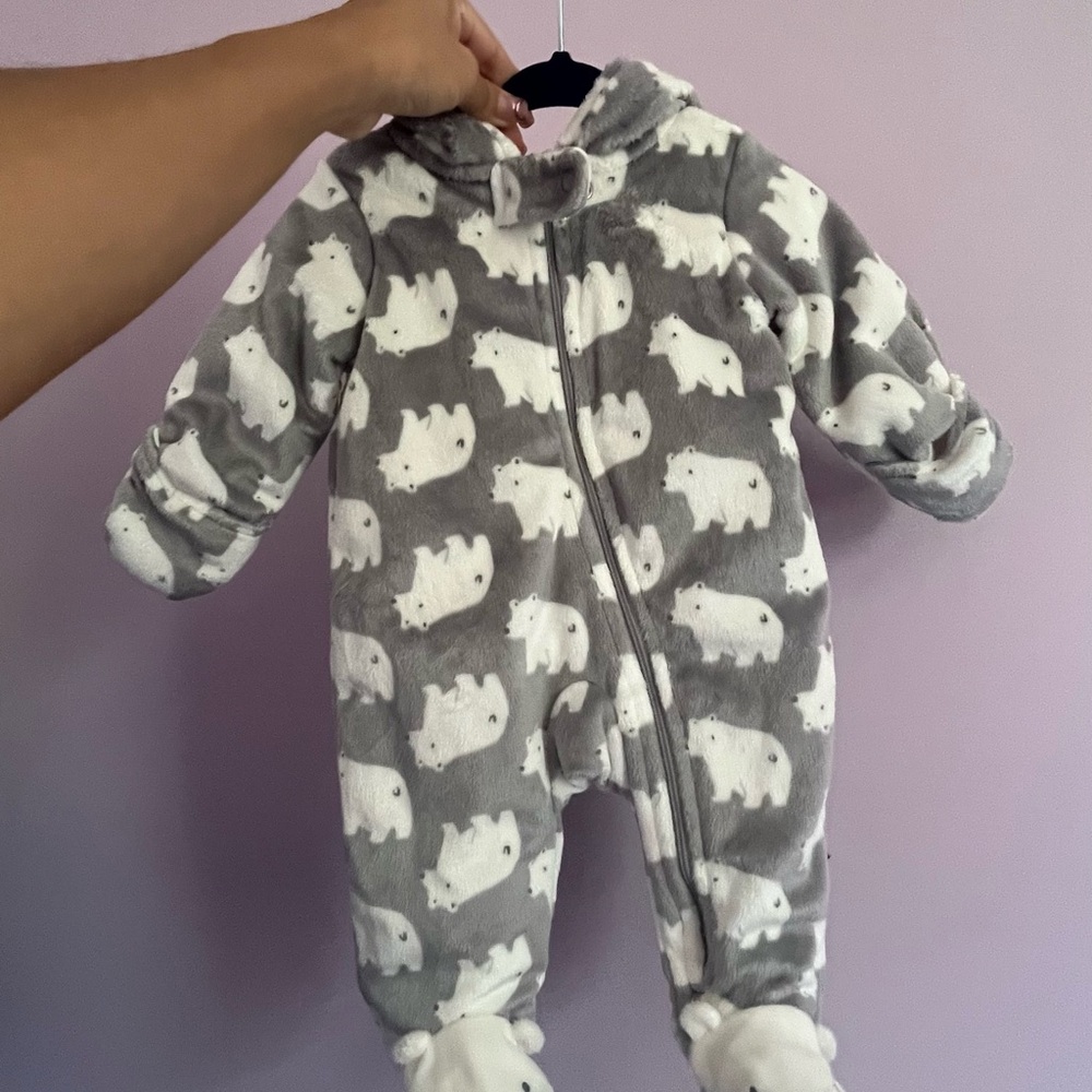 Carter's Gray and White Polar Bear Print Footie One Piece